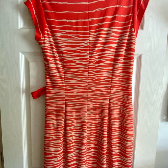 Coldwater Creek Midi Dress Womens 12 Orange Cream Cap Sleeve with a Tie Waist - Picture 2 of 5
